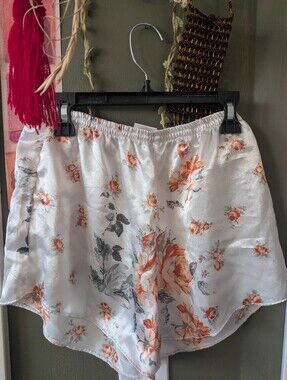 Silky Floral Sleep Shorts - White with Orange Floral